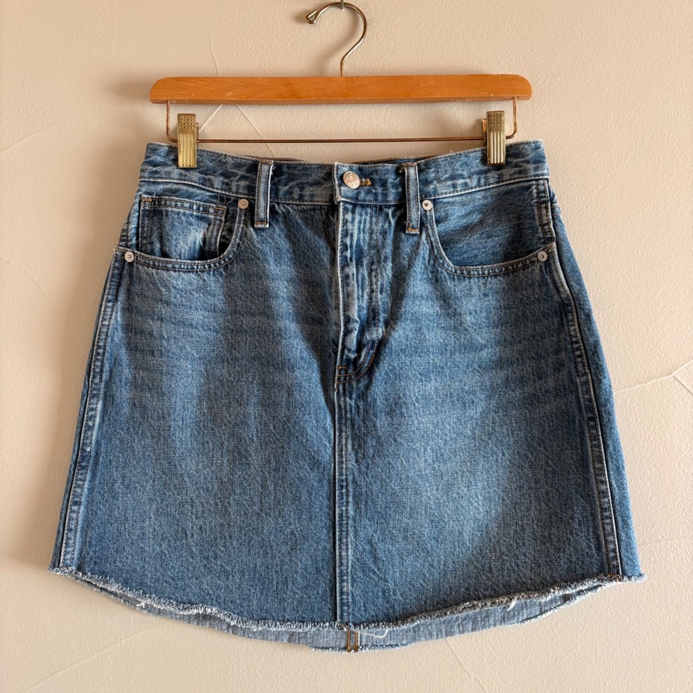 Madewell Rigid Denim A-Line Mini Skirt Blue Raw Hem NK365 Womens Size‎ 28